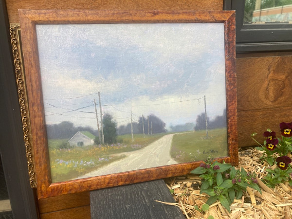 framed painting on board of rural scene