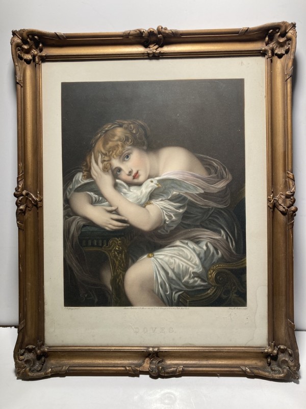 19th Century framed mezzoting of Dove and child