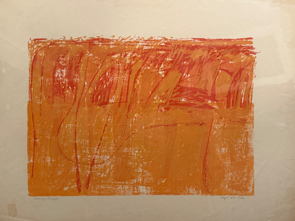 unframed vintage abstract orange serigraph