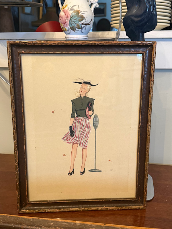 Original illustration of girl with hat and leaves