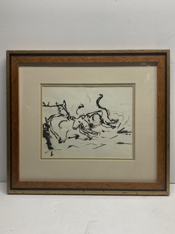Original ink drawing by James Quentin Young "Rope 'em Up"