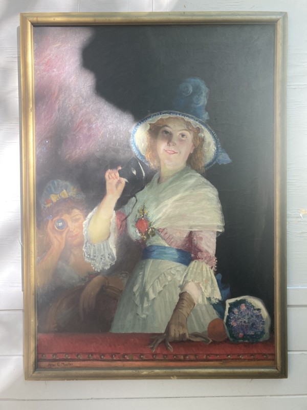 Large framed George Raab opera singer oil on canvas