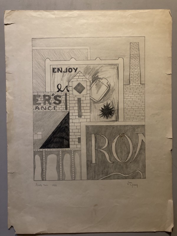 Unframed James Quentin Young "Dinkytown" drawing