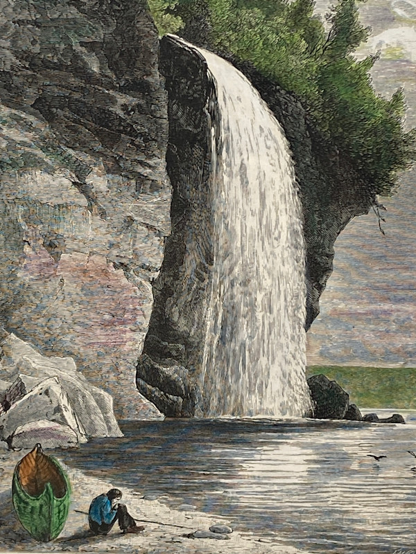 SHRINKWRAPPED early 1872 engraving of Silver Cascade Lake Superior