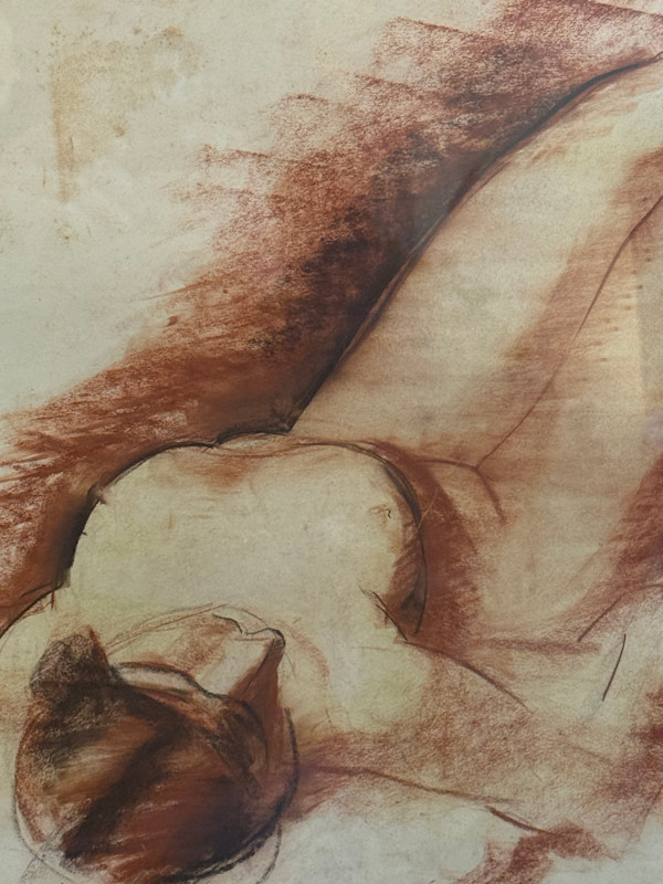 Framed original colored nude drawing