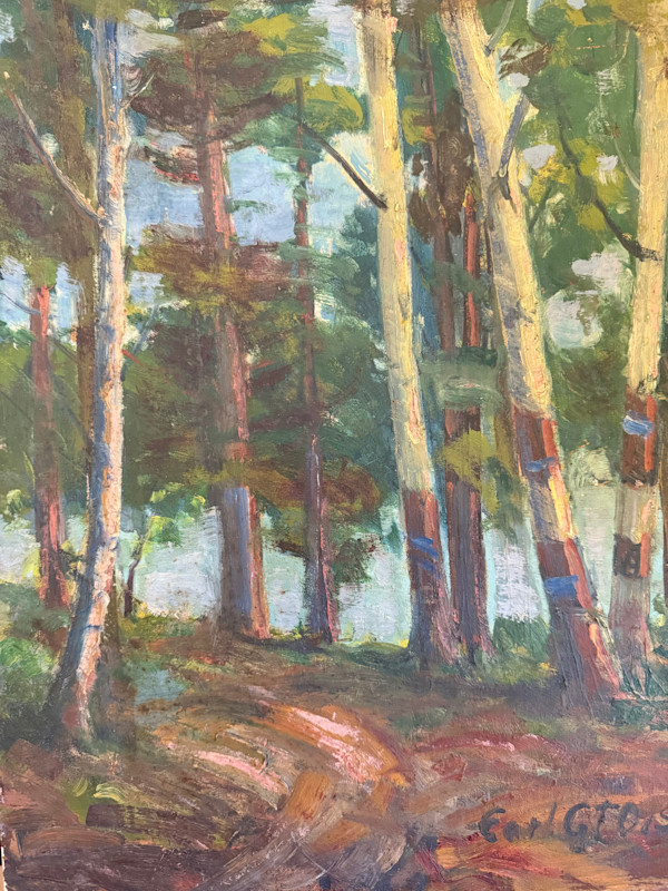 Carl G. T. Olson original oil painting on board birch trees SD6