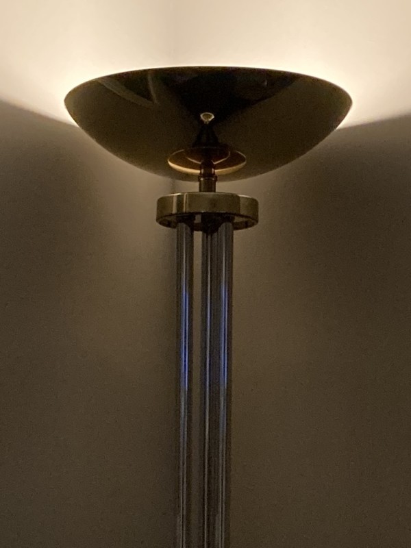 Chrome and brass torchiere floor lamp