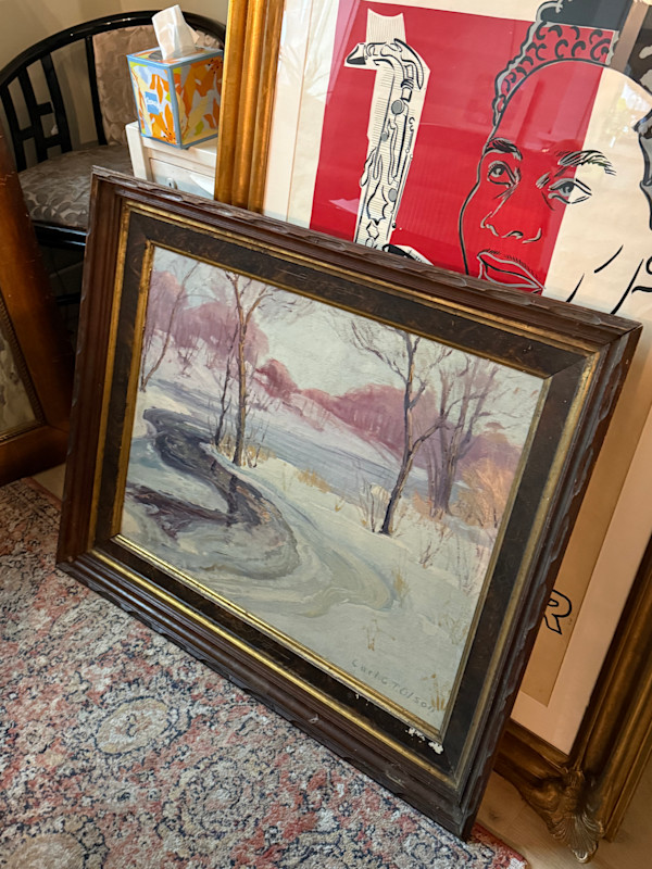 Carl G. T. Olson original painting of a winter scene on canvas #171, Image 2.