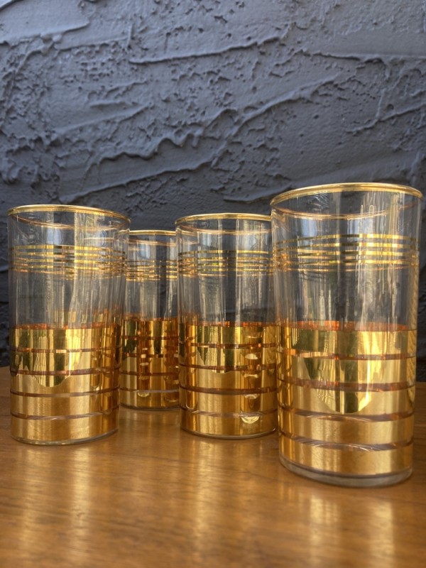 Set of six gold lined glasses