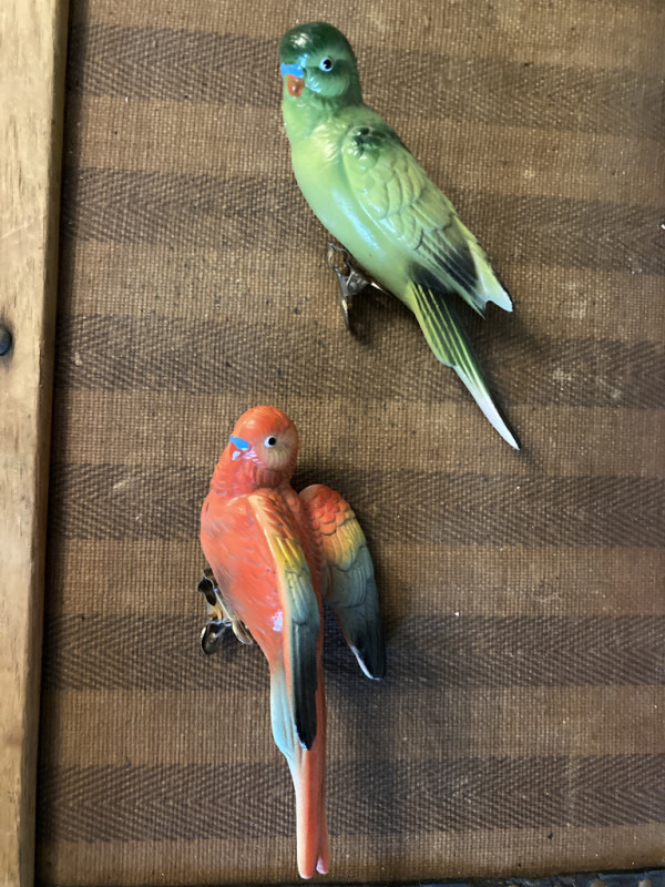 Vintage parrot clipped ornaments