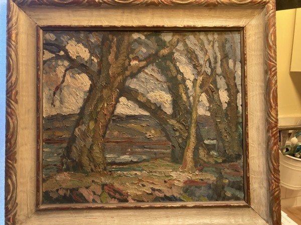 unframed Original painting on canvas board  landscape unsigned "Ada Wolf"