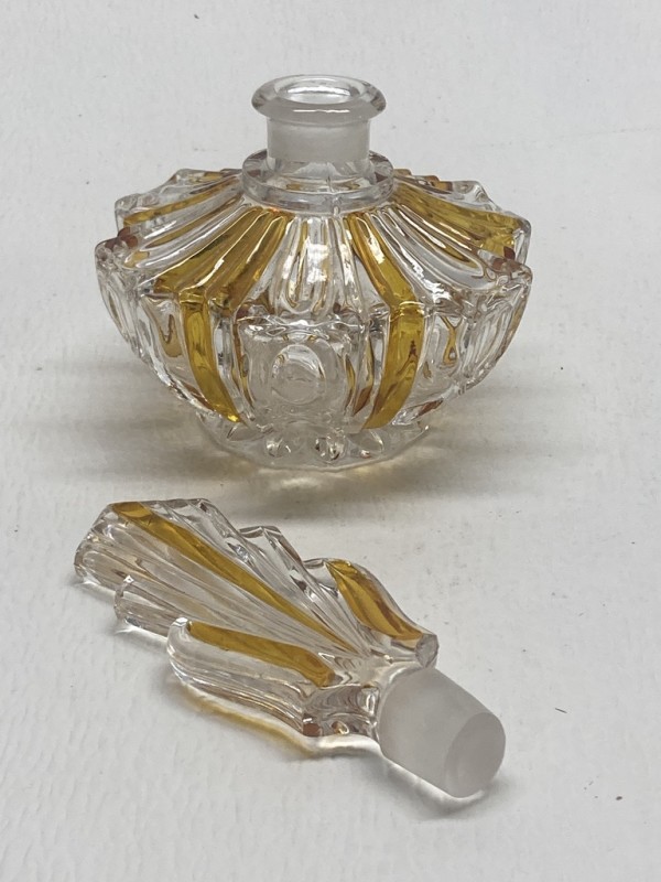 Art Deco amber and clear perfume bottle with stopper by Perfume