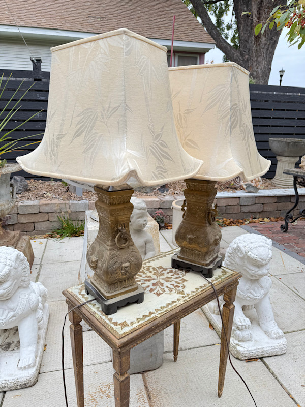 pair of Asian style brass table lamps