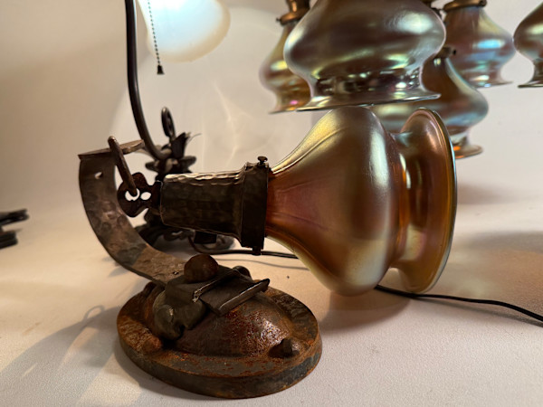 Pair of Arts n Crafts sconces with hand blown shades