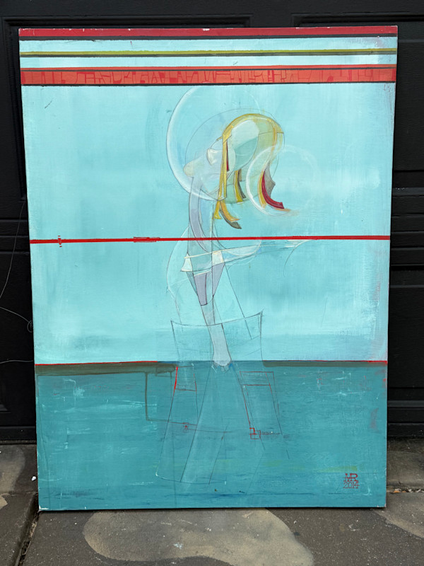 Abstract painting with stripes on top