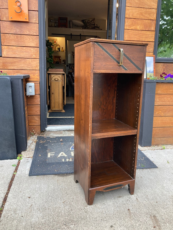 Narrow Art Deco bookcase with drawer