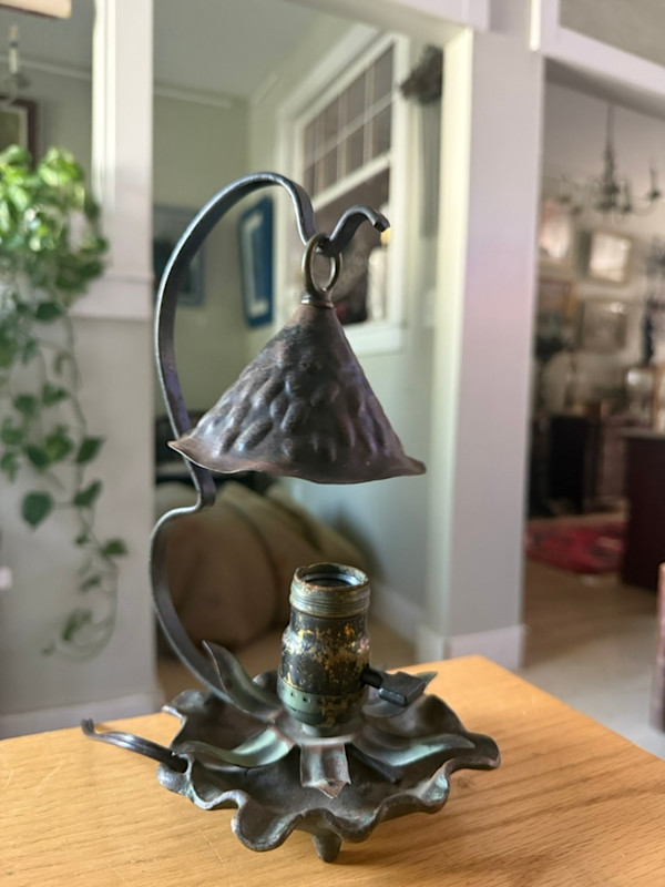 vintage arts n crafts desk lamp with canopy