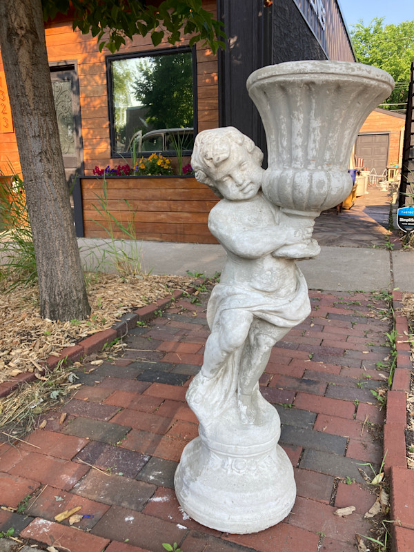 Garden cement large cherub holding an urn