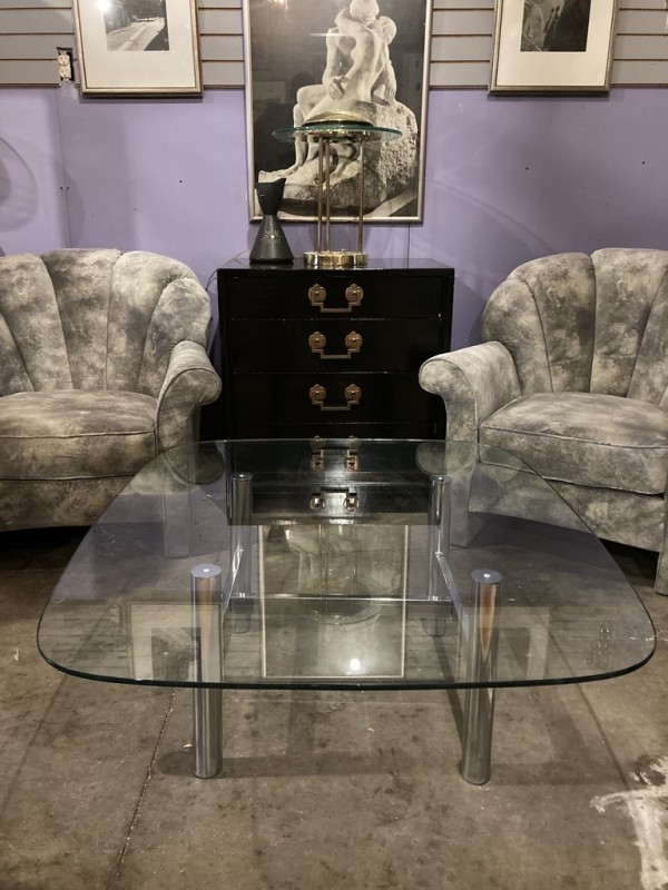 Chrome base glass coffee table