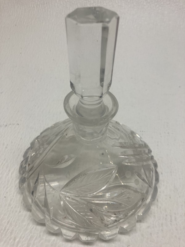 Clear pressed glass perfume bottle