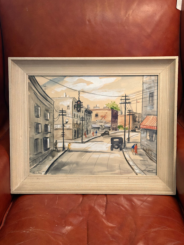 framed street scene watercolor