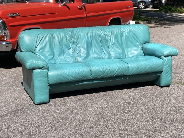 Teal leather sofa