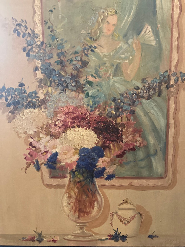 vintage original unframed still life painting on canvas