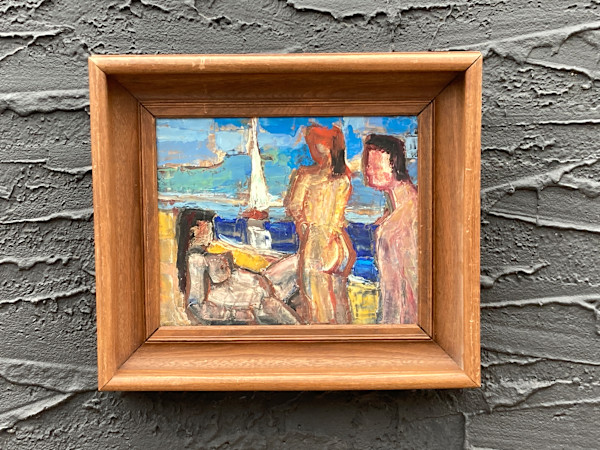 Original painting of bathing beauties on board