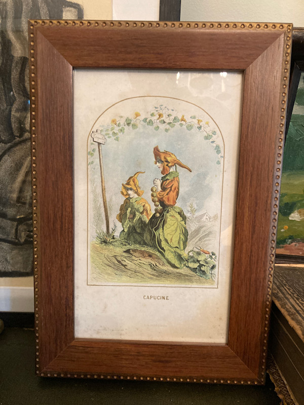 hand painted engraving of Flower people