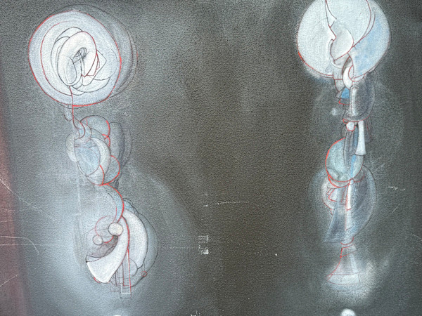 Abstract painting white circles on black