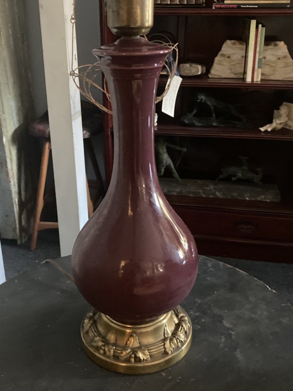 Rumrill  burgundy art pottery table lamp