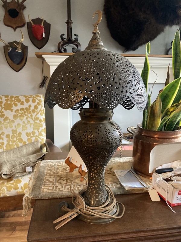 Original period Turkish pierced metal table lamp