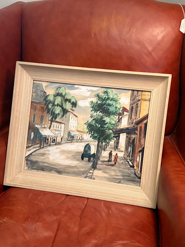 framed street scene watercolor