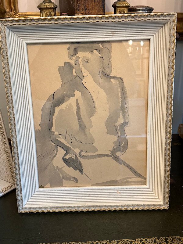 1930's framed ink and watercolor of woman