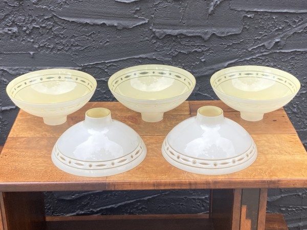 set of 5 cut custard glass globes