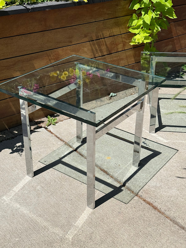 Glass and chrome tall side table