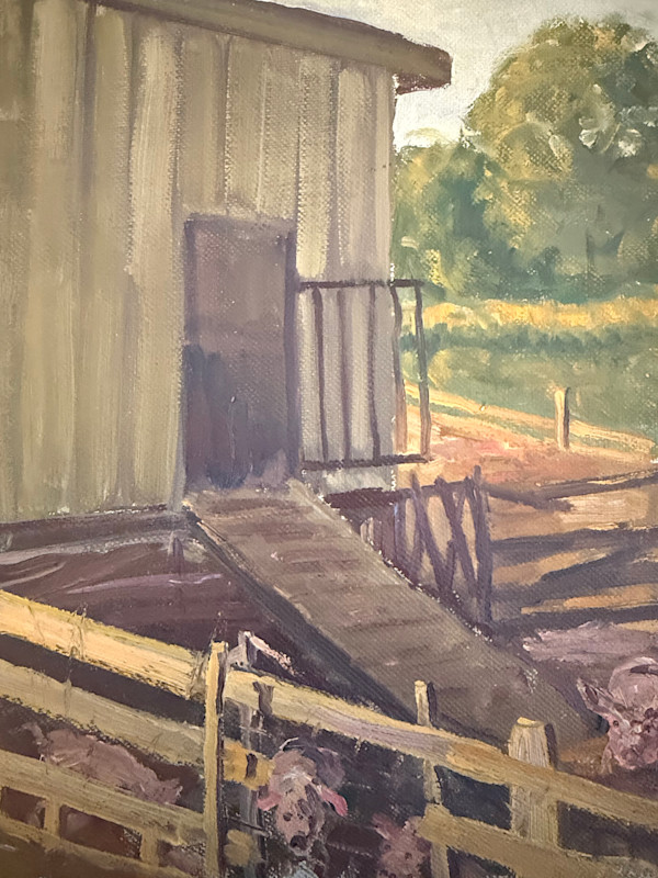 Carl G. T. Olson original oil painting on board pig pen SD15