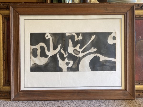 framed Floating Free woodblock by James Quentin Young