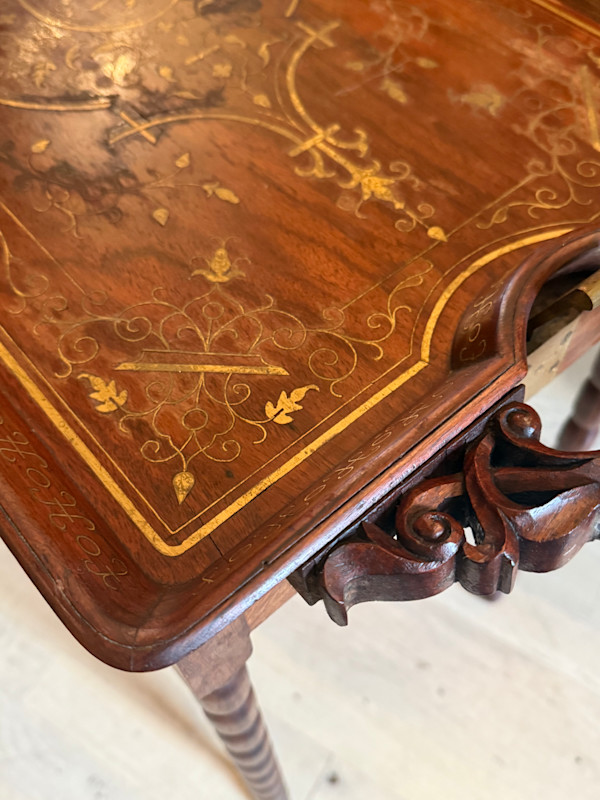 Inlaid brass top folding serving table