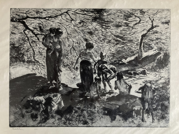 Signed 1931 lithograph "Bathers" by John Costigan