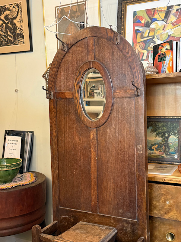 Vintage oak hall tree with mirror