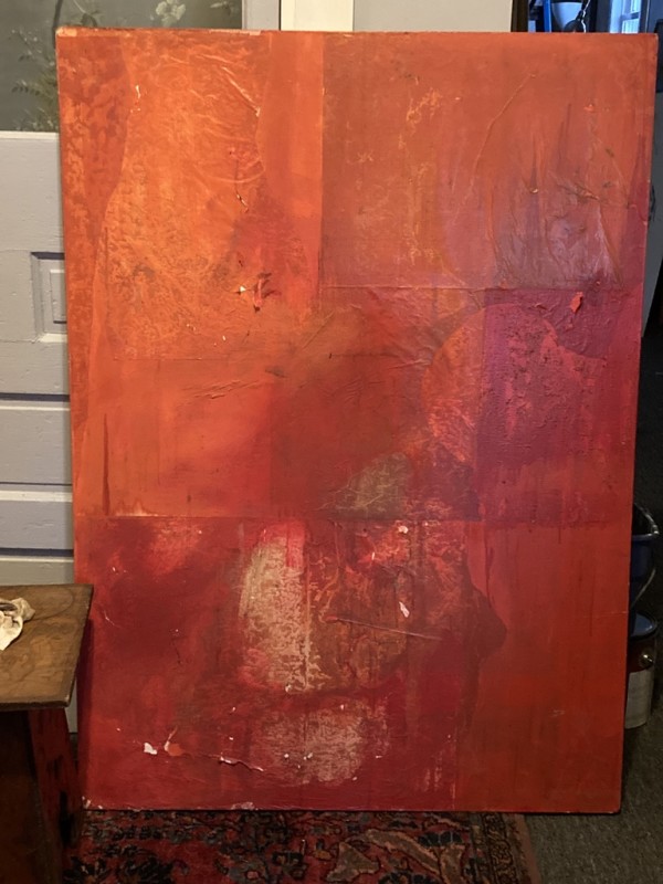 Original oil painting abstract large Orange collage 1960's