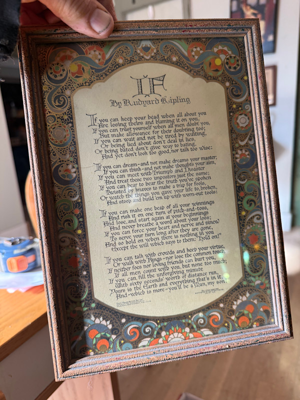 framed vintage motto print "If by Rudyard Kipling...", Image 1.