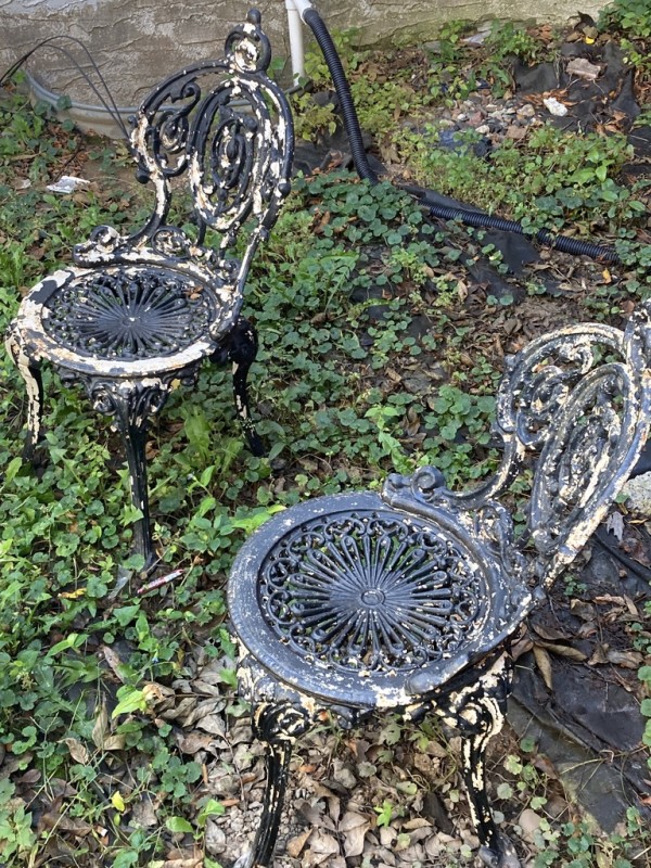 Pair of vintage black IRON garden chairs