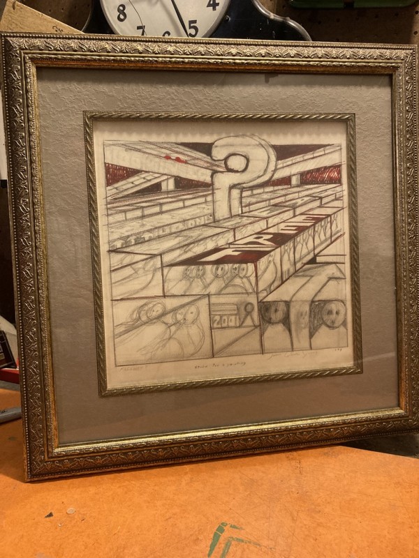 Framed James Quentin Young drawing "Freeway"