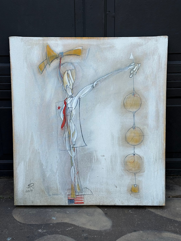 Abstract painting girl with globes
