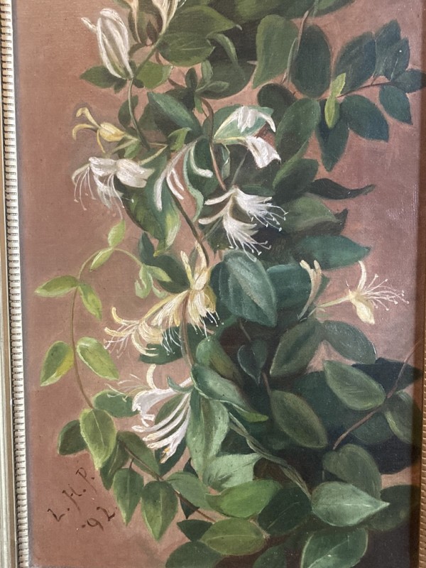 Original primitive painting on canvas vertical white