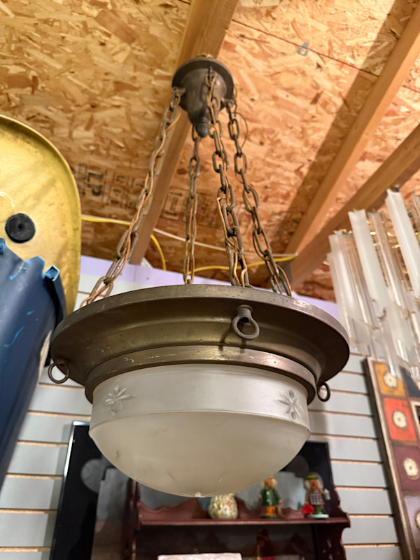 hanging chandelier with etched glass shade