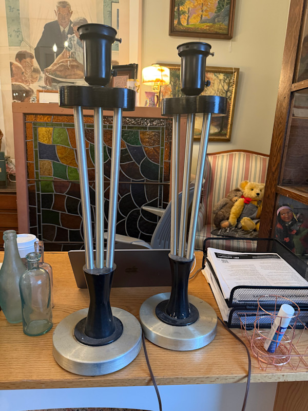 Pair of Russell Wright spun aluminum mid century table lamps