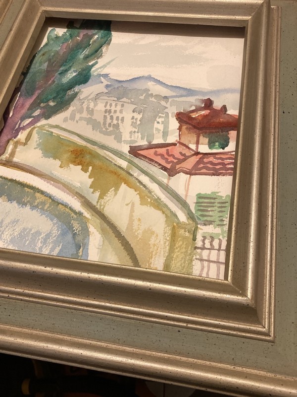 Framed Elizabeth Grant watercolor Villa